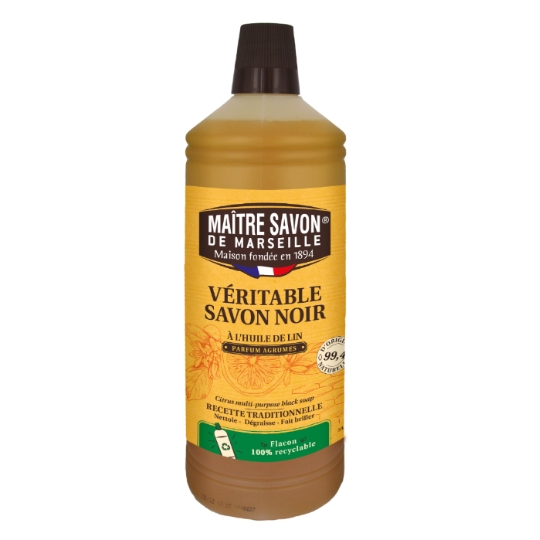 Véritable Savon Noir Liquide à l'Huile de Lin Parfum Agrume MAITRE SAVON DE MARSEILLE
