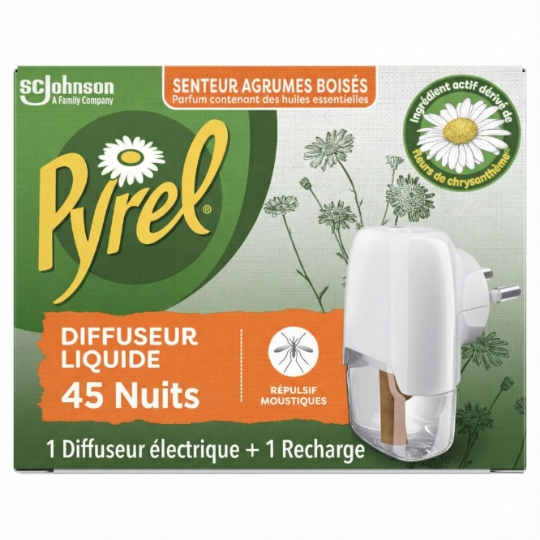 Anti-Moustiques Diffuseur et Recharge Liquide Senteur Agrumes Boisés PYREL