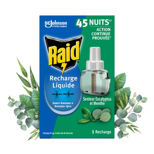 Anti-Moustiques Recharge Répulsif Senteur Eucalyptus et Menthe Action Continue RAID