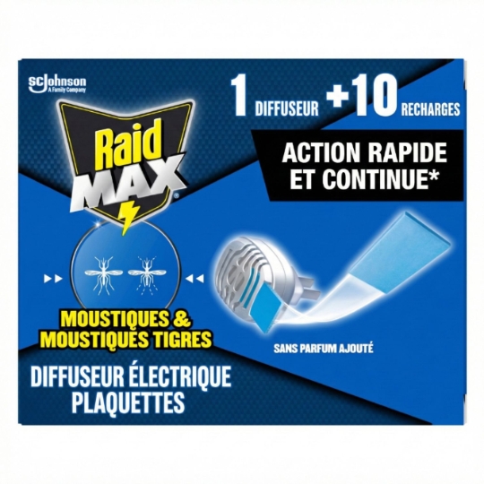 Anti-Moustiques Diffuseur Électrique Plaquettes Moustiques et Moustiques Tigres Sans Parfum Ajouté RAID