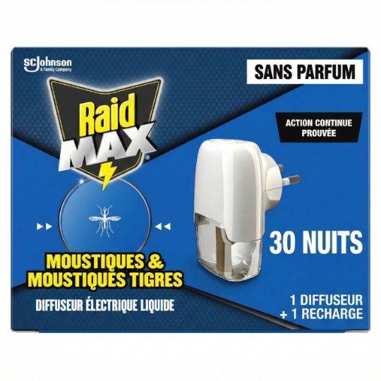 Anti-Moustiques Diffuseur et Recharge Électrique Liquide Sans Parfum Action Continue RAID