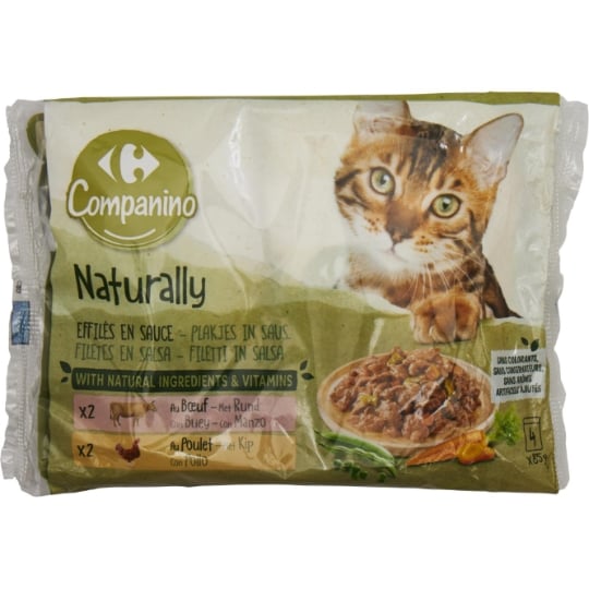 Pâtée Pour Chat Adulte Effilés En Sauce Boeuf Poulet CARREFOUR COMPANINO