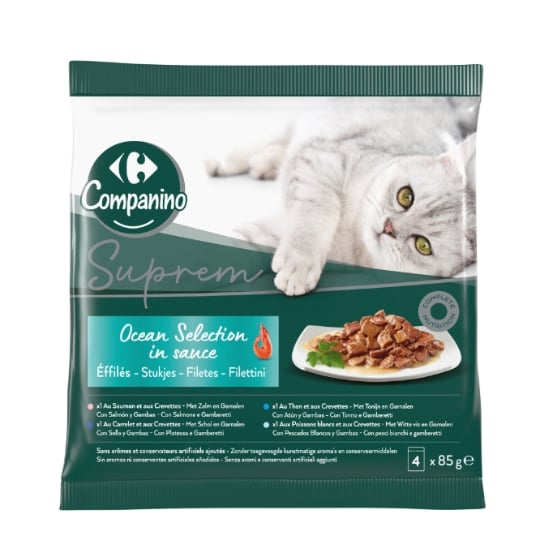 Pâtée Pour Chat Adulte Effilés En Sauce Océan Sélection Poisson Crevette Suprême CARREFOUR COMPANINO