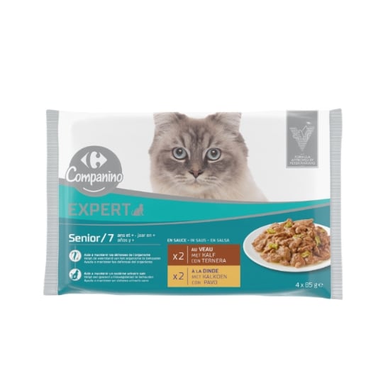 Pâtée Pour Chat Sénior En Sauce Veau Dinde Expert CARREFOUR COMPANINO
