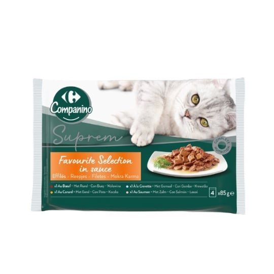 Pâtée Pour Chat Adulte Effilés En Sauce Boeuf Canard Supreme CARREFOUR COMPANINO