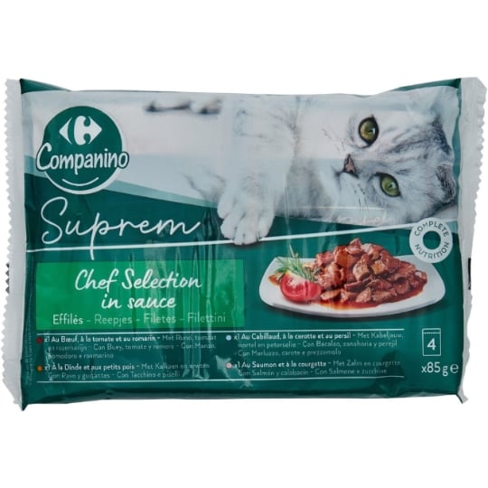 Pâtée Pour Chat Adulte Effilés Légumes Viande Poisson Suprem Chef Sélection CARREFOUR COMPANINO