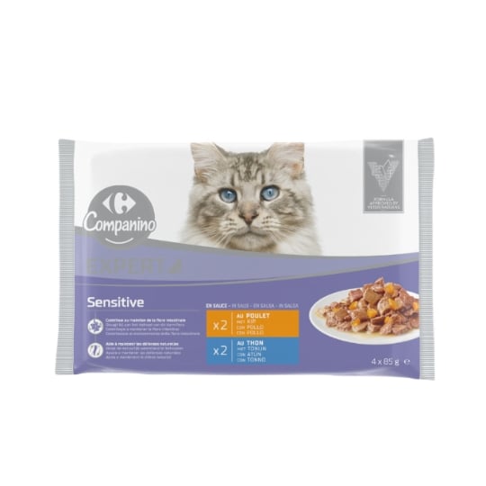Pâtée Pour Chat Adulte Sensible En Sauce Poulet Thon Expert CARREFOUR COMPANINO