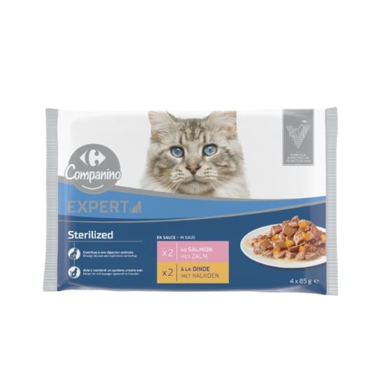 Pâtée Pour Chat Adulte Stérilisé En Sauce Saumon Dinde Expert CARREFOUR COMPANINO