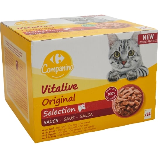 Pâtée Pour Chat Adulte en Sauce Boeuf Poulet Dinde Agneau Vitalive Original CARREFOUR COMPANINO