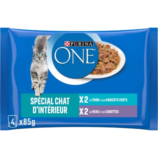 Pâtée Pour Chat Adulte d'Intérieur Thon Veau Haricots Verts Carottes PURINA ONE