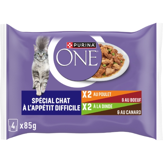 Pâtée Pour Chat Adulte Appétit Difficile En Sauce Poulet Boeuf Dinde Canard PURINA ONE