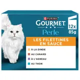 Pâtée Pour Chat Adulte Mini Filets En Sauce Dinde Canard Agneau Thon Perle GOURMET