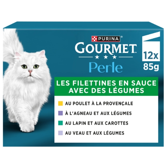Pâtée Pour Chat Adulte Mini Filets En Sauce Agneau Poulet Lapin Veau Légumes Perle GOURMET
