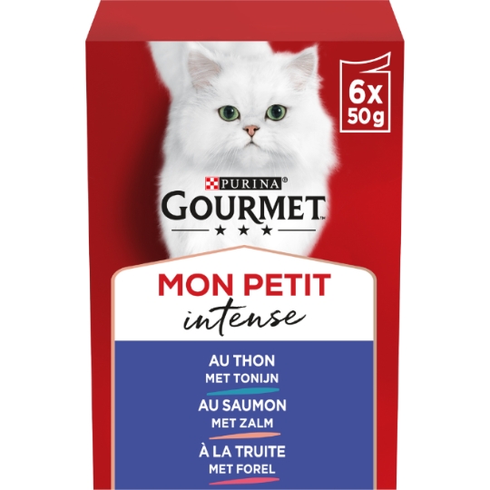 Pâtée Pour Chat Adulte en Sauce Emincés Thon Saumon Truite Mon Petit Intense GOURMET