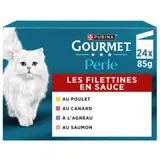 Pâtée pour Chat Adulte Filettines en Sauce Poulet Agneau Canard Saumon GOURMET