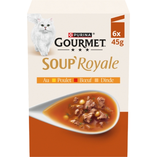 Pâtée pour Chat Adulte  Poulet Bœuf Dinde Soup' Royale GOURMET