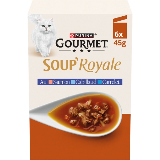 Pâtée pour Chat Adulte Saumont Cabillaud Carrelet Soup' Royale GOURMET