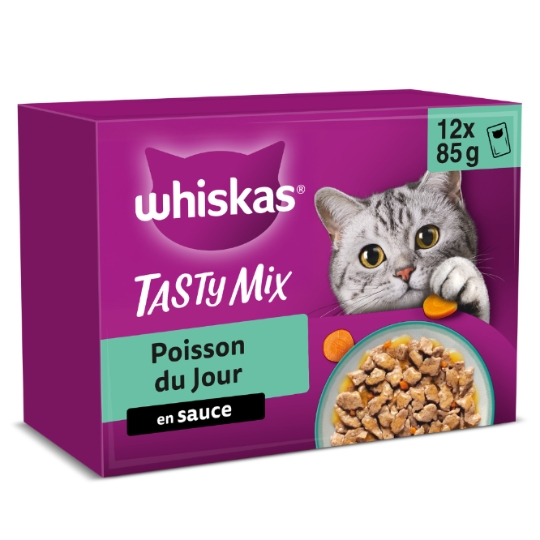 Pâtée Pour Chat Adulte En Sauce Saumon Carotte Poisson Blanc Légume Thon Poisson Blanc Cabillaud Saumon Tasty Mix WHISKAS