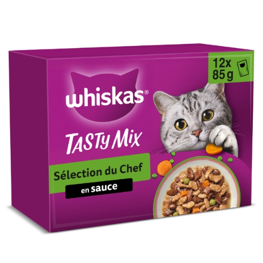 Pâtée Pour Chat Adulte En Sauce Boeuf Volaille Saumon Poulet Dinde Cabillaud Tasty Mix Sélection Du Chef WHISKAS