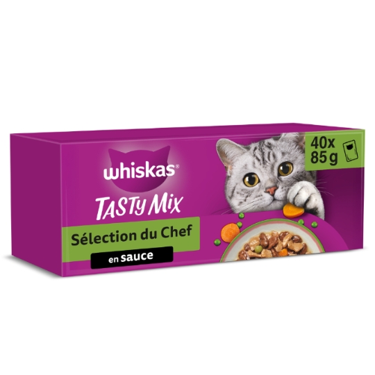 Pâtée Pour Chat Adulte En Sauce Boeuf Volaille Saumon Poulet Dinde Cabillaud Tasty Mix Sélection Chef WHISKAS