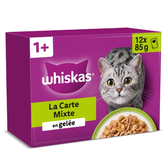 Patée pour Chat en Gelée Boeuf Poulet Saumon Thon La Carte Mixte WHISKAS