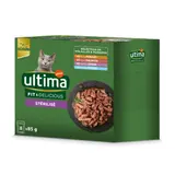 Pâtée Pour Chat Adulte Stérilisé En Sauce Poulet Saumon Dinde Truite Fit & Delicious ULTIMA