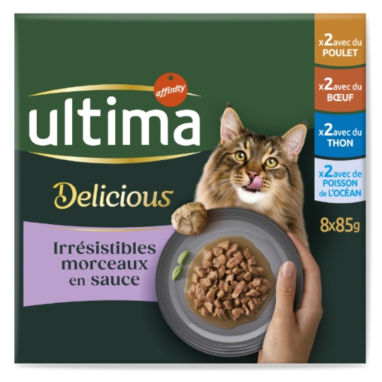 Pâtée pour Chat Adulte Stérilisé Poulet Boeuf Thon Poisson ULTIMA