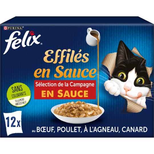Pâtée Pour Chat Adulte Tendres Effilés En Sauce Boeuf Poulet Agneau Canard FELIX