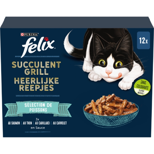 Pâtée Pour Chat Adulte En Sauce Saumon Thon Cabillaud Carrelet Succulent Grill FELIX