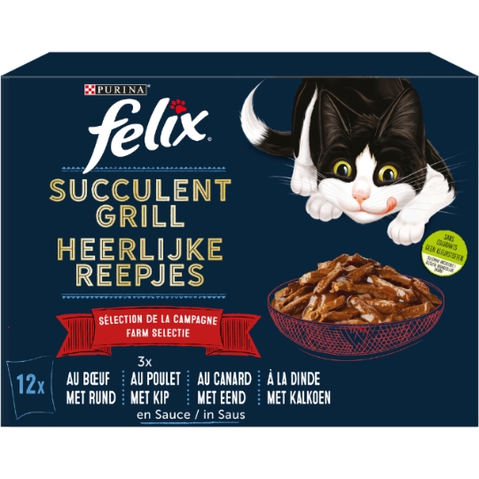 Pâtée Pour Chat Adulte En Sauce Boeuf Poulet Canard Dinde Succulent Grill FELIX