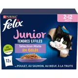Pâtée pour Chat Junior Tendres Effilés en Gelée Poulet Saumon Boeuf Truite FELIX