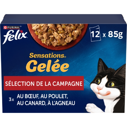 Pâtée Pour Chat Adulte En Gelée Boeuf Poulet Canard Agneau Sensations FELIX