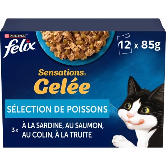 Pâtée Pour Chat Adulte En Gelée Sardine Saumon Colin Truite Sensations FELIX