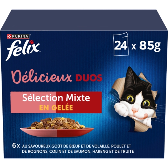 Pâtée Pour Chat Adulte En Gelée Viande Poisson Délicieux Duos FELIX