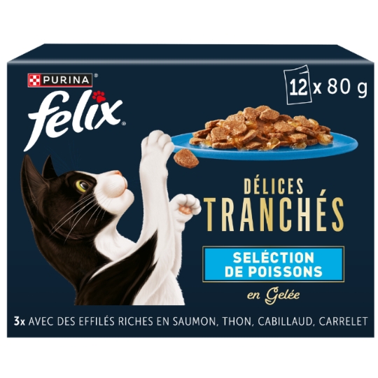 Pâtée Pour Chat Adulte En Gelée Saumon Thon Cabillaud Carrelet Délices Tranchés FELIX