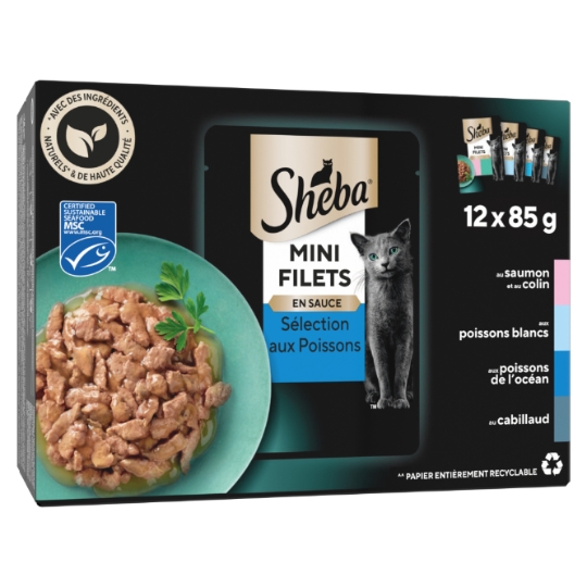 Pâtée Pour Chat Adulte Mini Filets En Sauce Sélection Poissons Pêche Durable Msc SHEBA