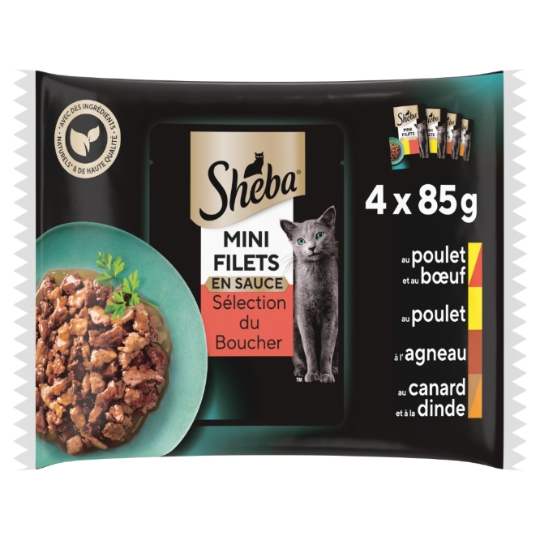 Pâtée Pour Chat Adulte Mini Filets En Sauce Poulet Boeuf Agneau Dinde Sélection Du Boucher SHEBA