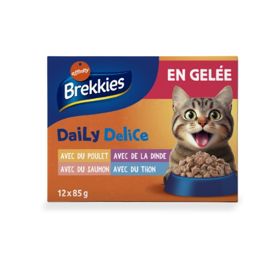 Pâtée pour Chat Adulte en Gelée Poulet Dinde Saumon Thon BREKKIES