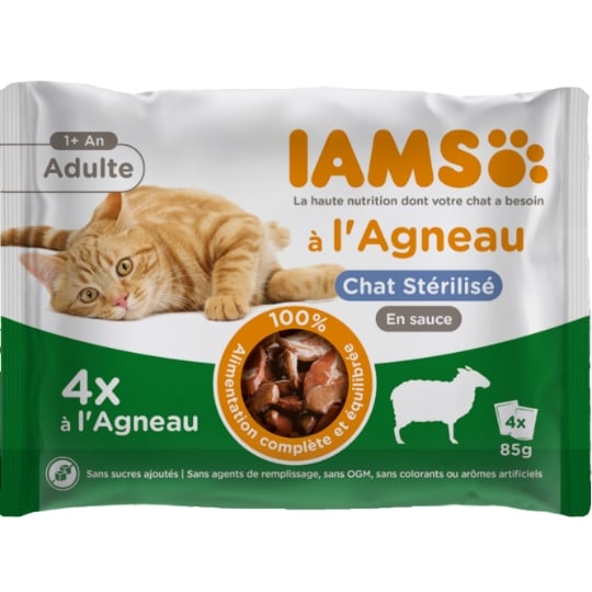 Pâtée pour Chat Adulte en Sauce Stérilisé Agneau IAMS