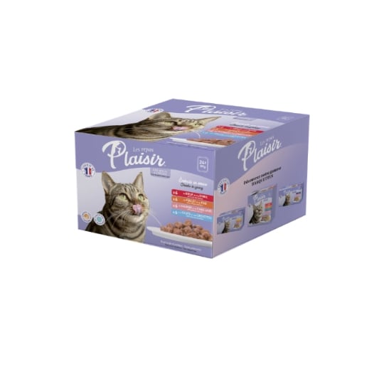 Pâtée pour Chat Adulte Stérilisé Emincés en Sauce Boeuf Dinde Poulet Foie Saumon Cabillaud Truite Crevettes LES REPAS PLAISIR