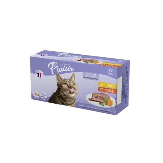Pâtée pour Chat Adulte en Terrine Stérilisé Sans Céréales Dinde Poulet LES REPAS PLAISIR