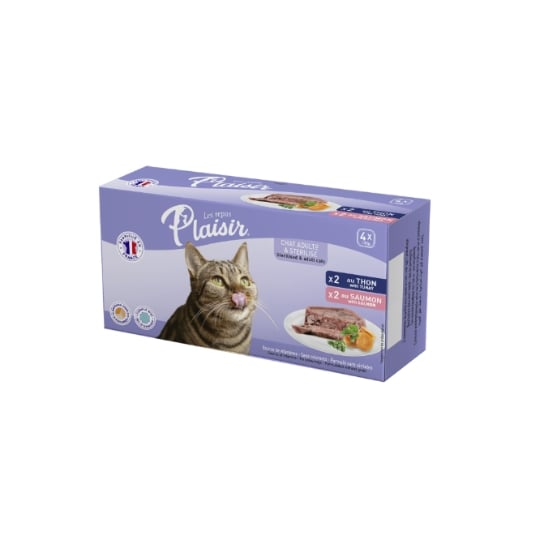 Pâtée pour Chat Adulte en Terrine Stérilisé Sans Céréales Thon Saumon LES REPAS PLAISIR