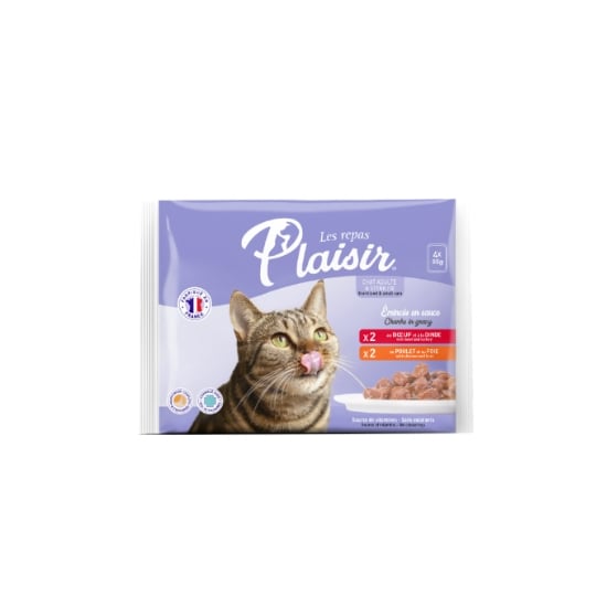Pâtée pour Chat Adulte Emincés en Sauce Stérilisé Boeuf Dinde Poulet Foie LES REPAS PLAISIR