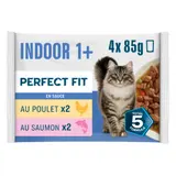 Pâtée pour Chat Adulte Stérilisé d'Intérieur en Sauce Saumon Poulet PERFECT FIT