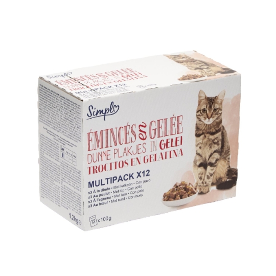 Pâtée pour Chat Adulte en Gelée et Emincées Dinde Poulet Agneau et Bœuf SIMPL