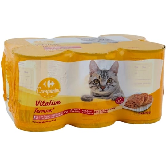 Pâtée Pour Chat Adulte En Terrine Saumon Boeuf Poulet Vitalive CARREFOUR COMPANINO