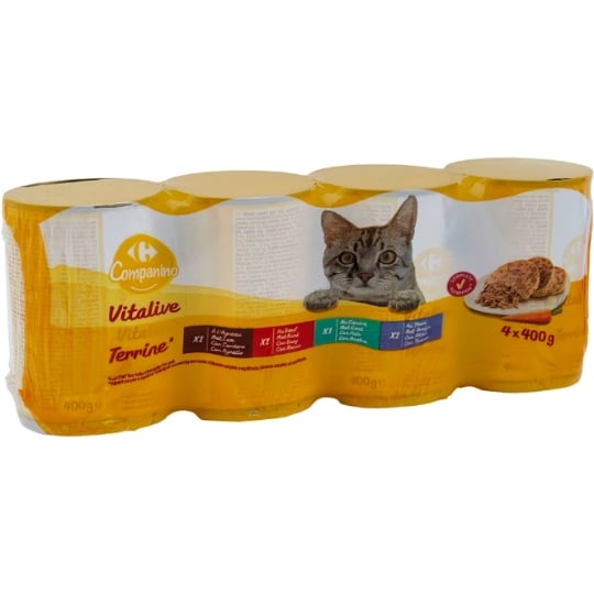 Pâtée Pour Chat Adulte En Terrine Agneau Boeuf Canard Thon Vitalive CARREFOUR COMPANINO
