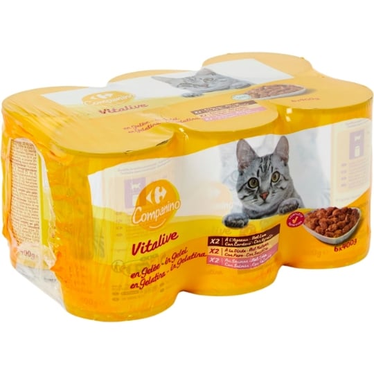 Pâtée Pour Chat Adulte En Gelée Agneau Dinde Saumon Vitalive CARREFOUR COMPANINO