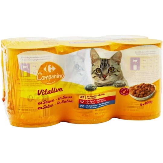 Pâtée Pour Chat Adulte En Sauce Poulet Boeuf Cabillaud Vitalive CARREFOUR COMPANINO