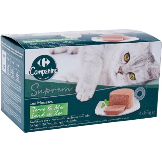 Pâtée Pour Chat Adulte En Mousse Poisson Saumon Boeuf Lapin Supreme CARREFOUR COMPANINO